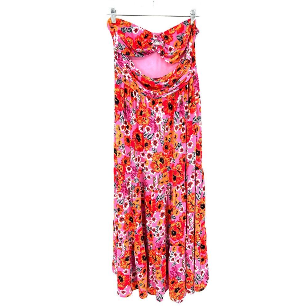PETAL + PUP Pink Orange Sarai Floral Cutout Strapless Tiered Maxi Dress Size 10 - Picture 4 of 10